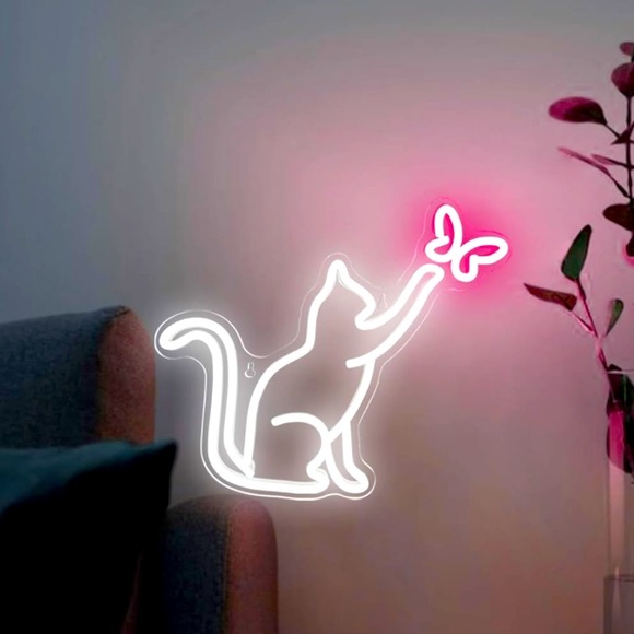 Neon Kitty Cat Butterfly Animal Pet Glowing LED Light Wall Kitchen Bedroom Decor - Picture 2 of 4